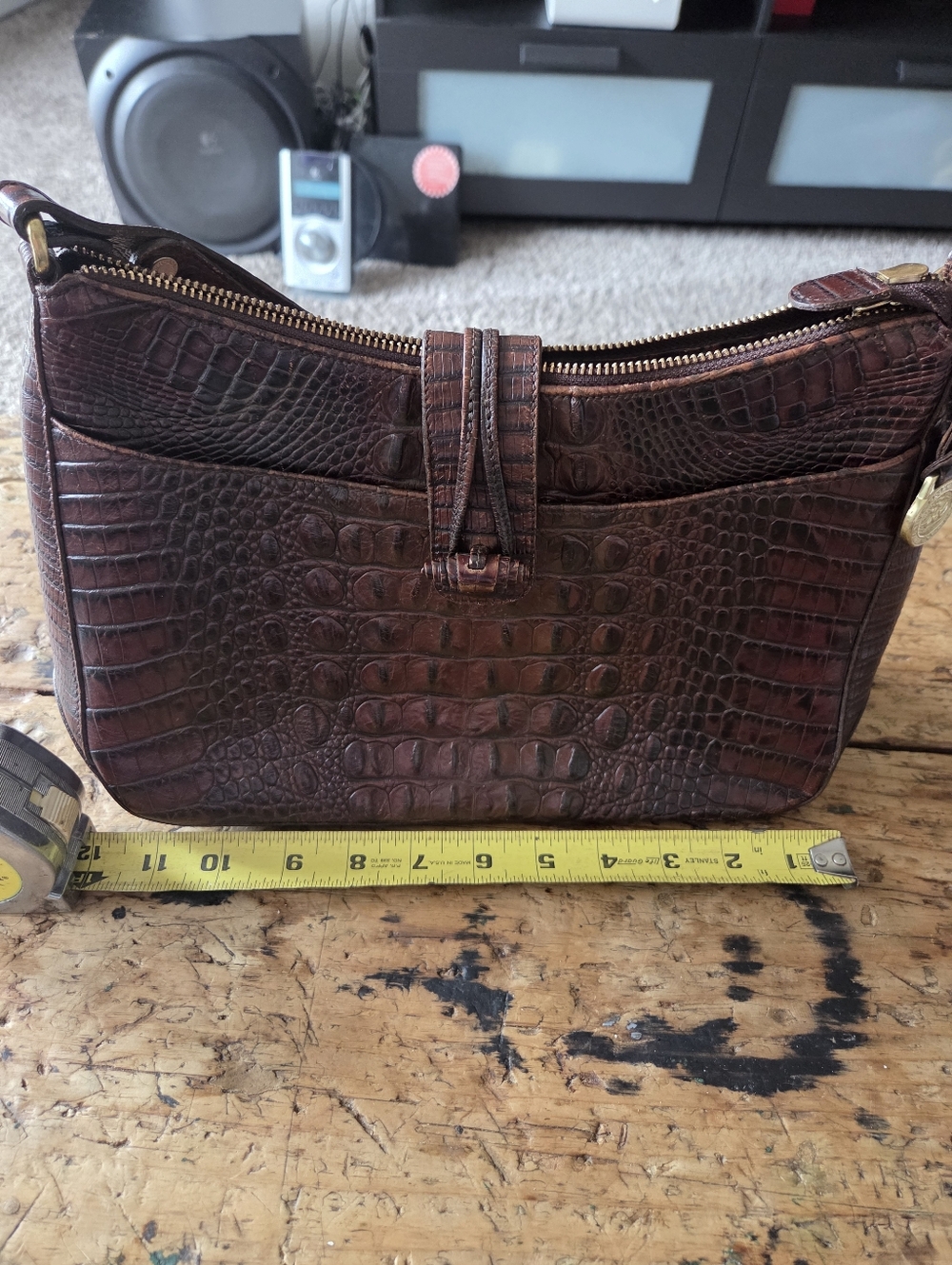 Brahmin Brown Croc-Embossed Leather Shoulder Bag